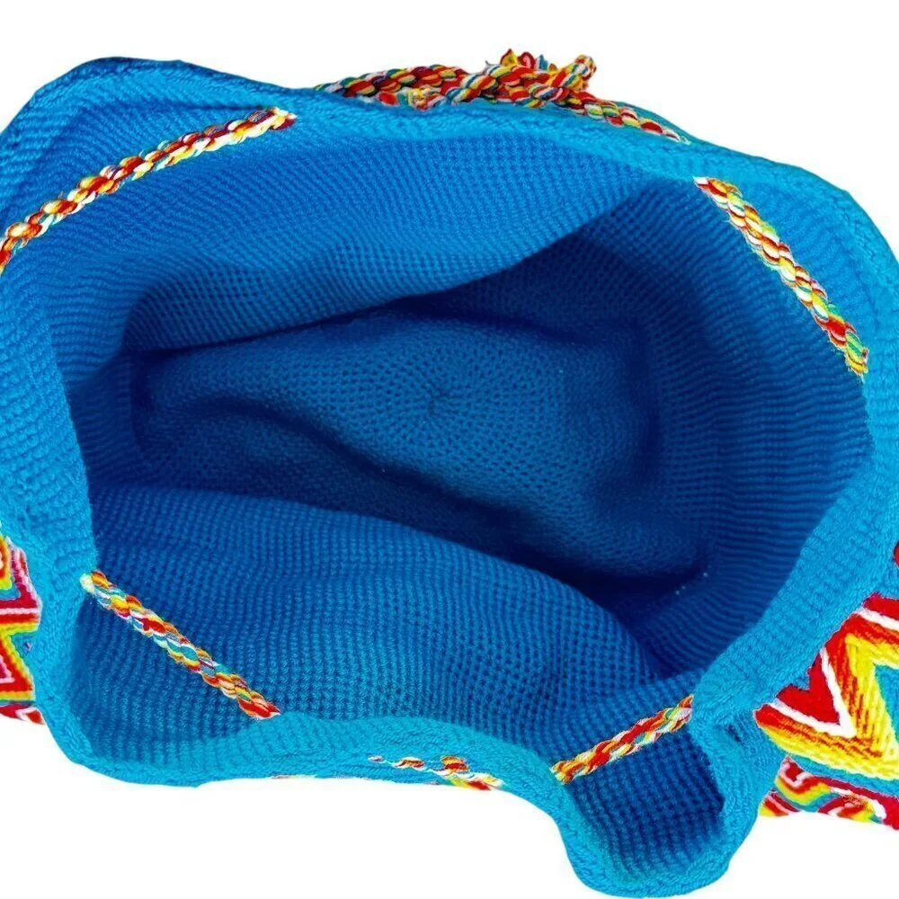 Wayuu Mochila Bucket Hobo Bag Columbian Riohacha Drawstring Multi Strap Blue